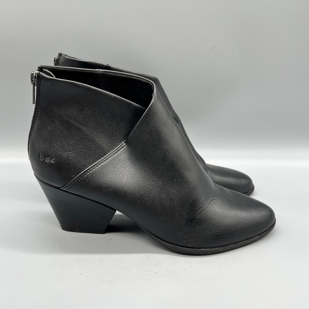 b.o.c. Boots Women 10 Black Vegan Leather Ankle Wrap Back Zip Block Heel Shoes